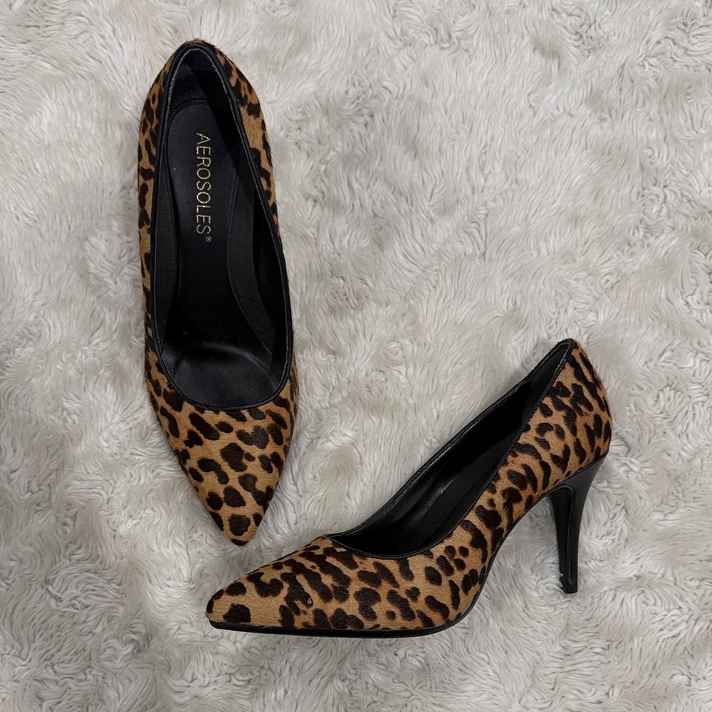 Aerosoles leopard print calf hair pumps pointed toe‎ stiletto heel Womans 6.5